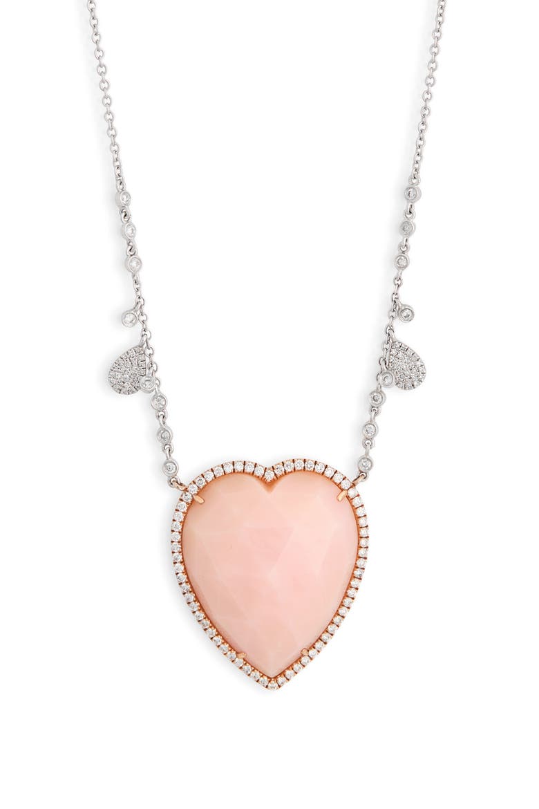 Pink Opal & Diamond Heart Pendant Necklace - 0.68ct., Main, color, WHITE GOLD/ PINK OPAL