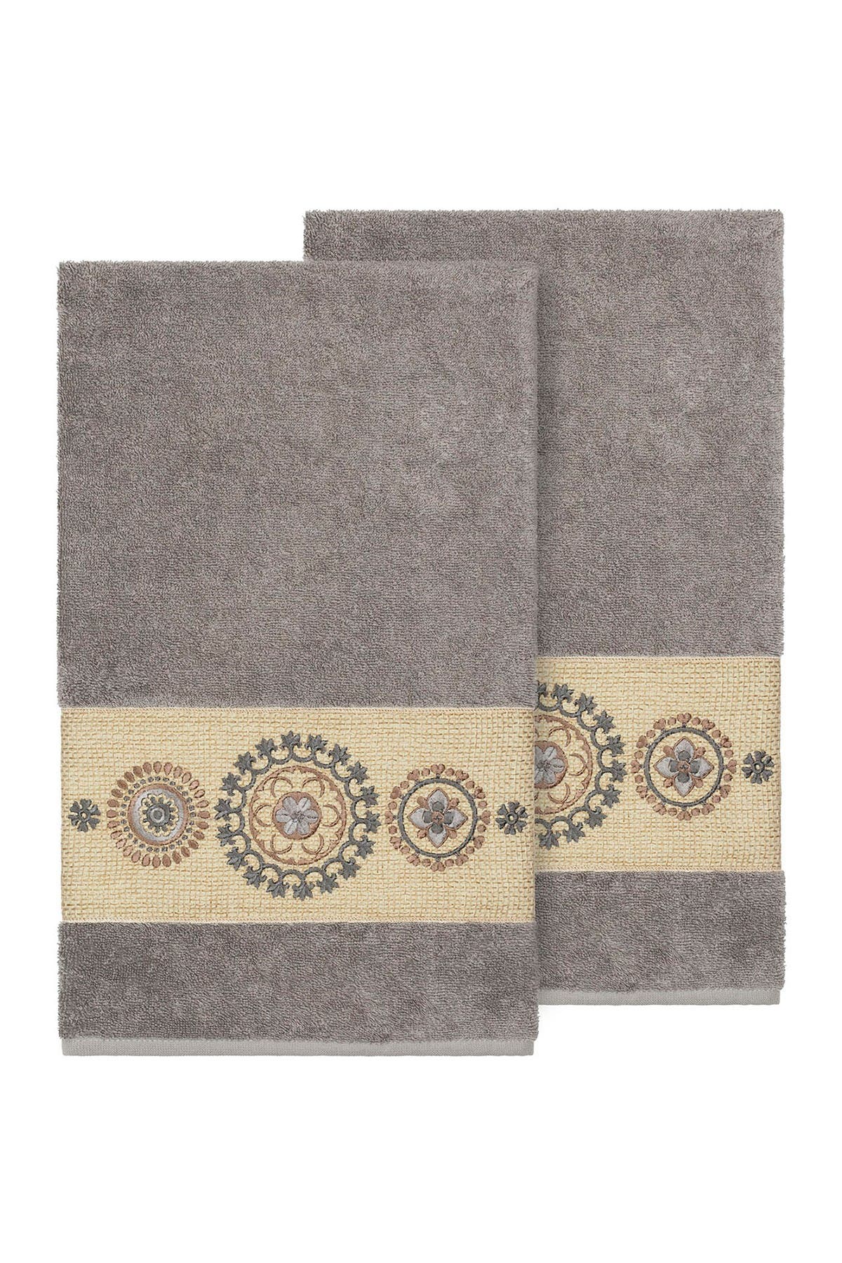 Linum Home Textiles Turkish Cotton Geometric Design Bath Towel - Dark Grey - Set of 2