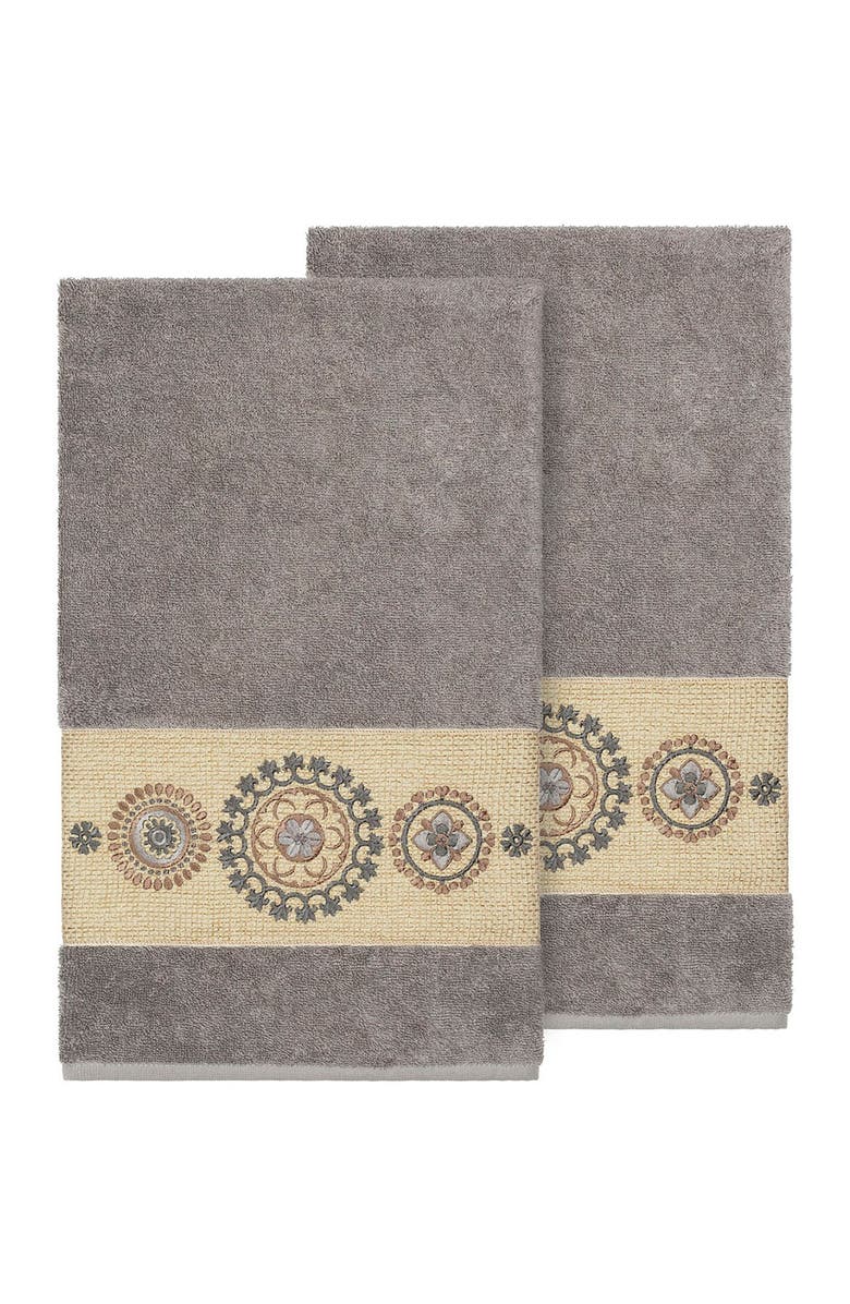 Linum Home Textiles Turkish Cotton Geometric Design Bath Towel - Dark Grey - Set of 2, Main, color, Dark Grey
