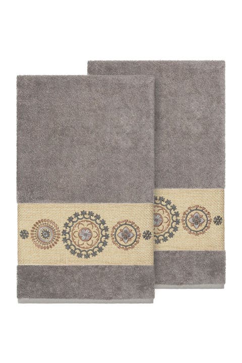 Turkish Cotton Geometric Design Bath Towel - Dark Grey - Set of 2