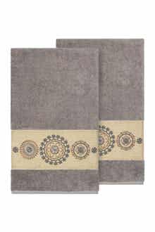 Linum Home Textiles Turkish Cotton Geometric Design Bath Towel - Dark Grey - Set of 2