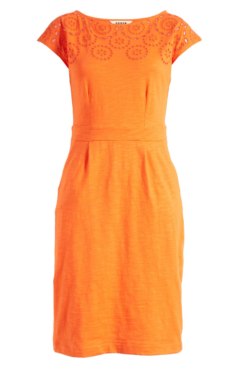 Boden Florrie Broderie Anglaise Cap Sleeve Jersey Dress, Alternate, color, Mandarin Orange