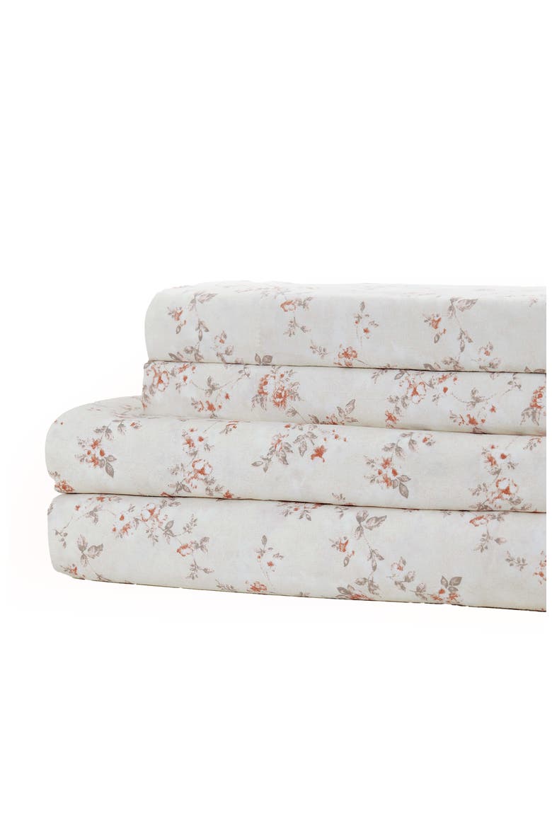 Rose Print Microfiber Sheet Set, Main, color, CLAY