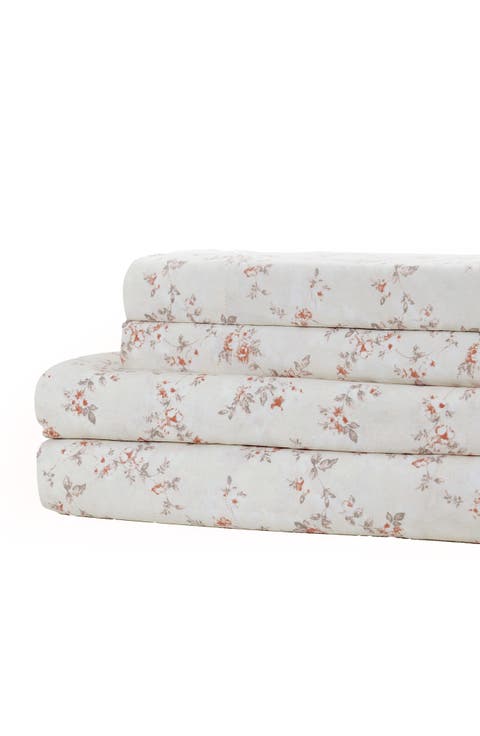 Rose Print Microfiber Sheet Set