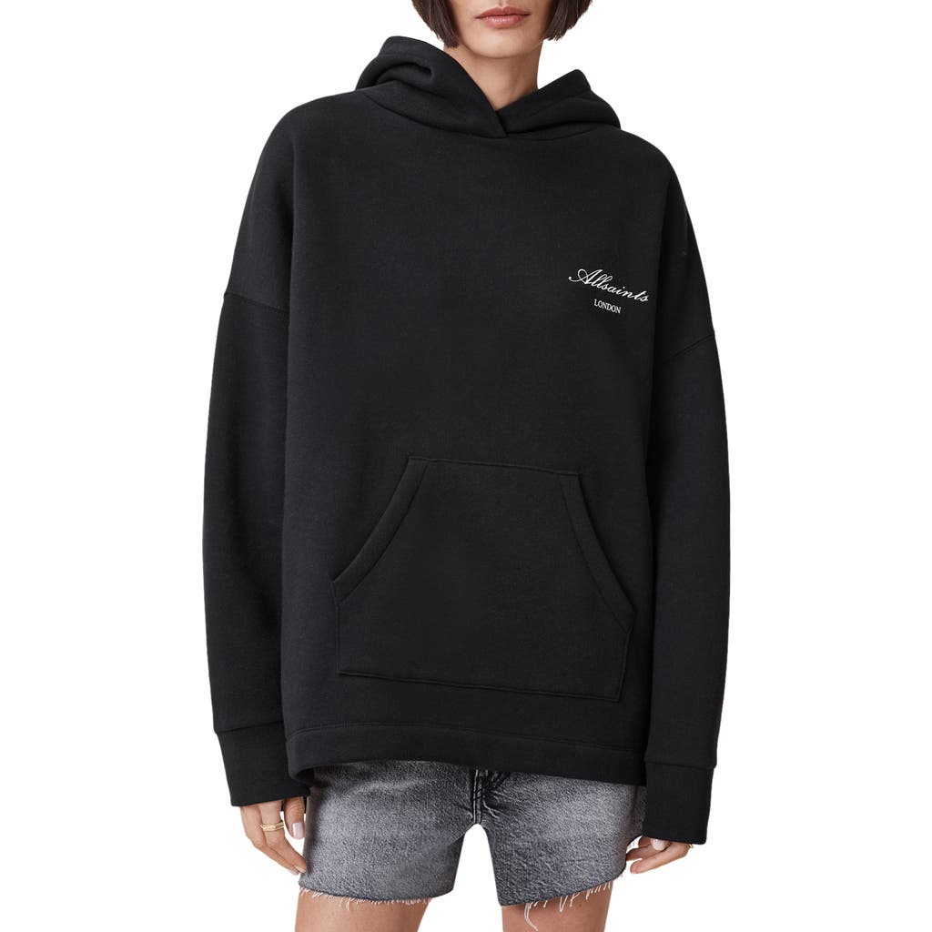 Allsaints Skull Etienne Oversize Cotton Blend Hoodie In Blue