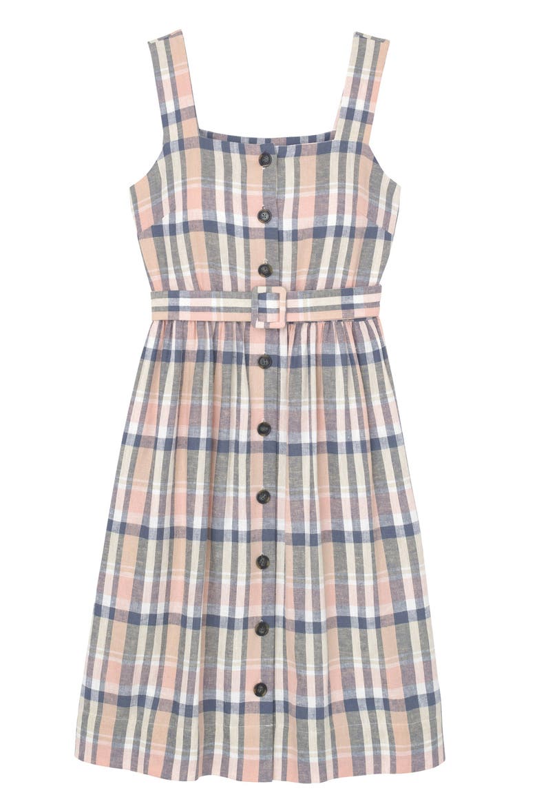 Peyton Belted Linen Blend Sundress, Alternate, color, NAVY/ PEACH