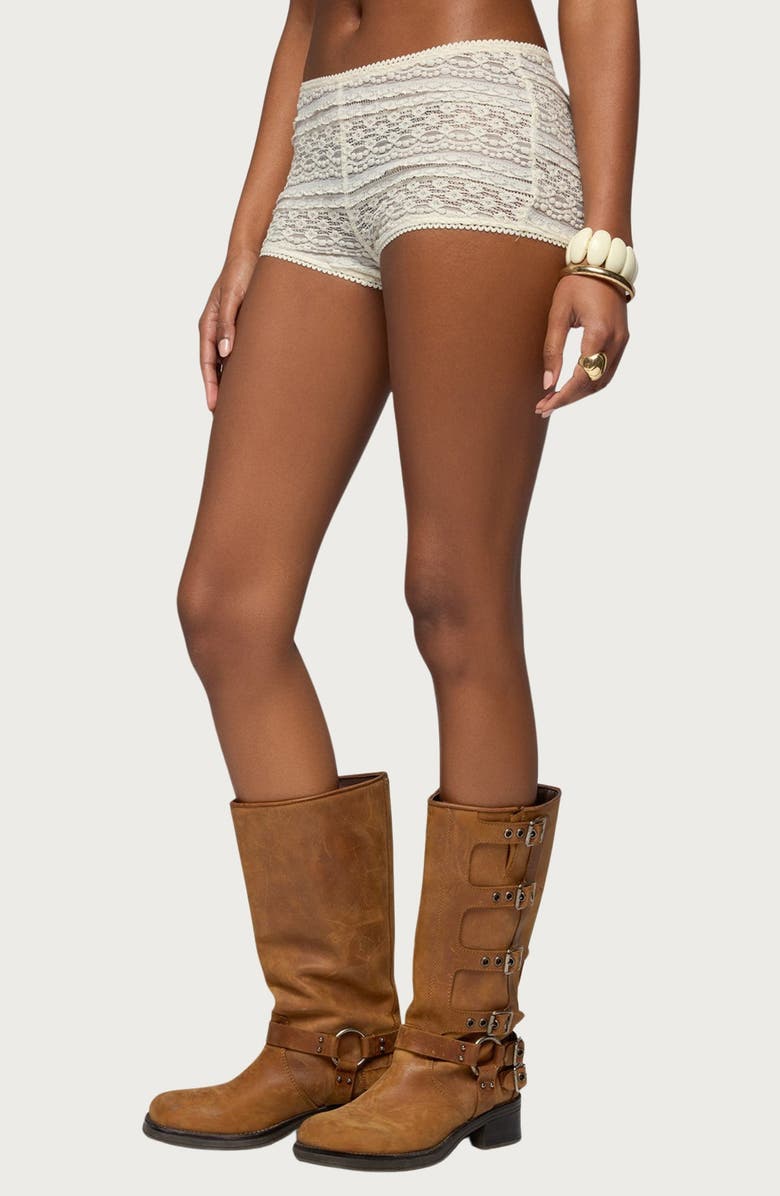 EDIKTED Yalena Sheer Lace Micro Shorts, Alternate, color, 