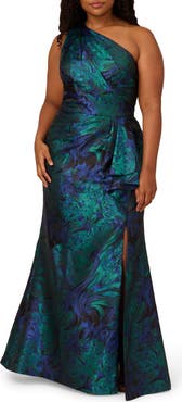 格安 Adrianna Papell Floral One-Shoulder Jacquard Mermaid Gown ワンピース