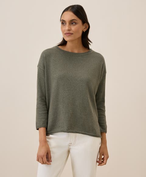 Organic Cotton Classic Fine Knit Wide Neck Sweater
