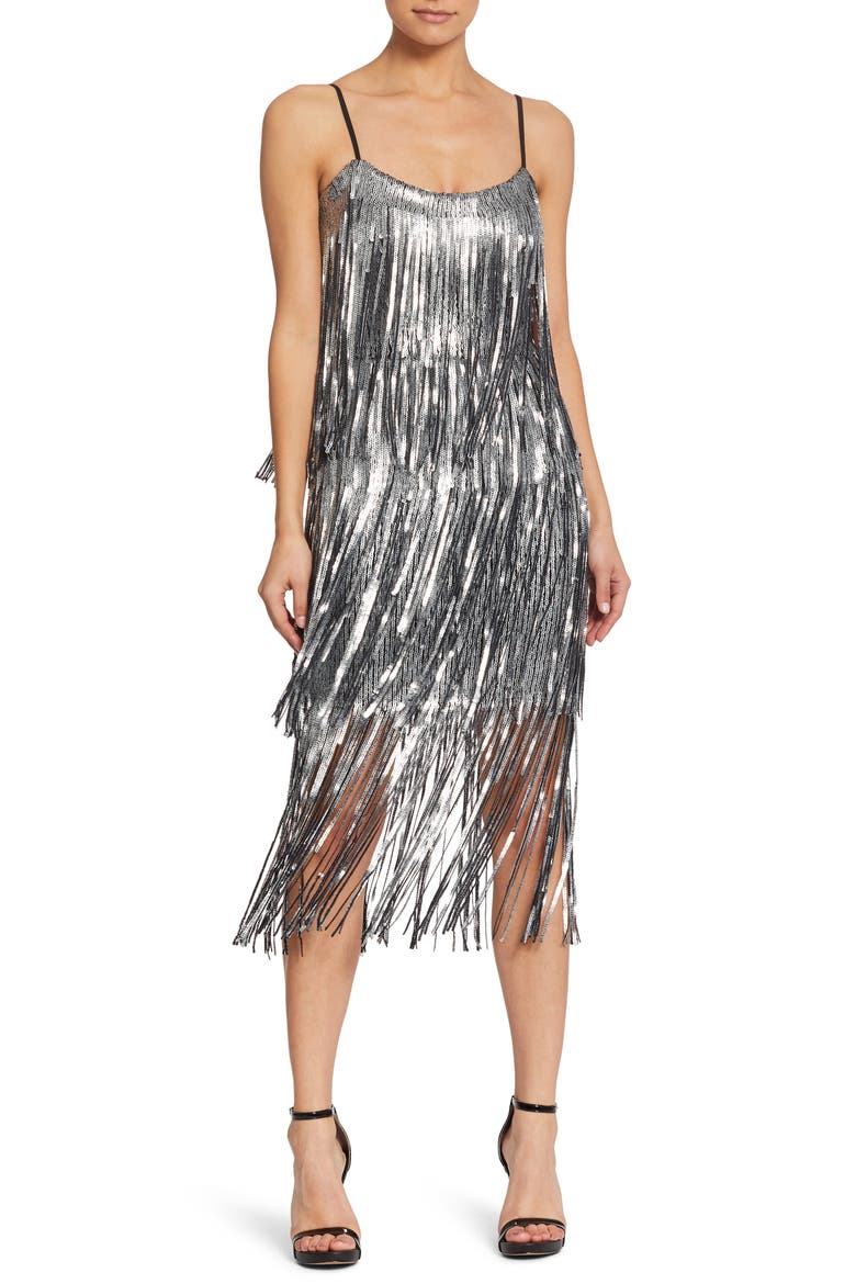 Roxy Fringe Shift Dress, Main, color, GUNMETAL