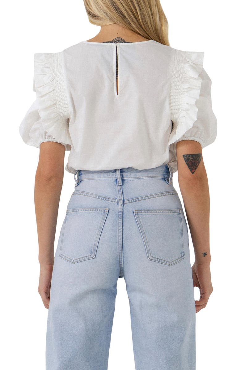 English Factory Ruffle Smocked Puff Sleeve Blouse, Alternate, color, White