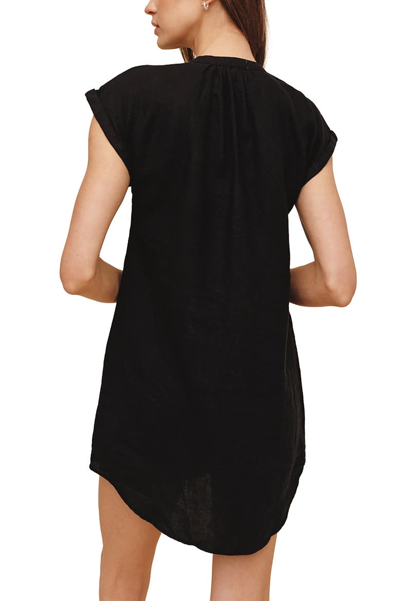 Cap Sleeve Linen Henley Minidress, Alternate, color, BLACK