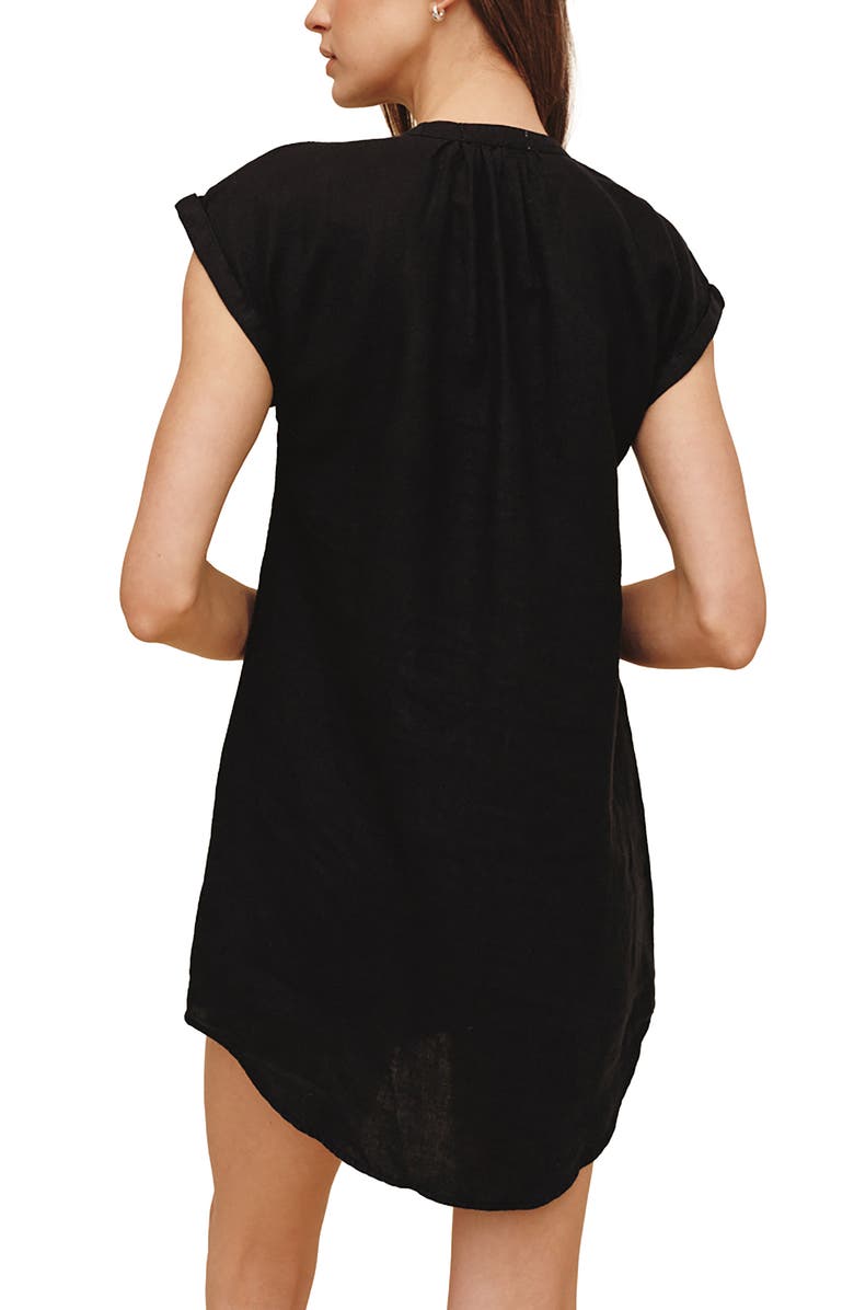 Bella Dahl Cap Sleeve Linen Henley Minidress, Alternate, color, Black