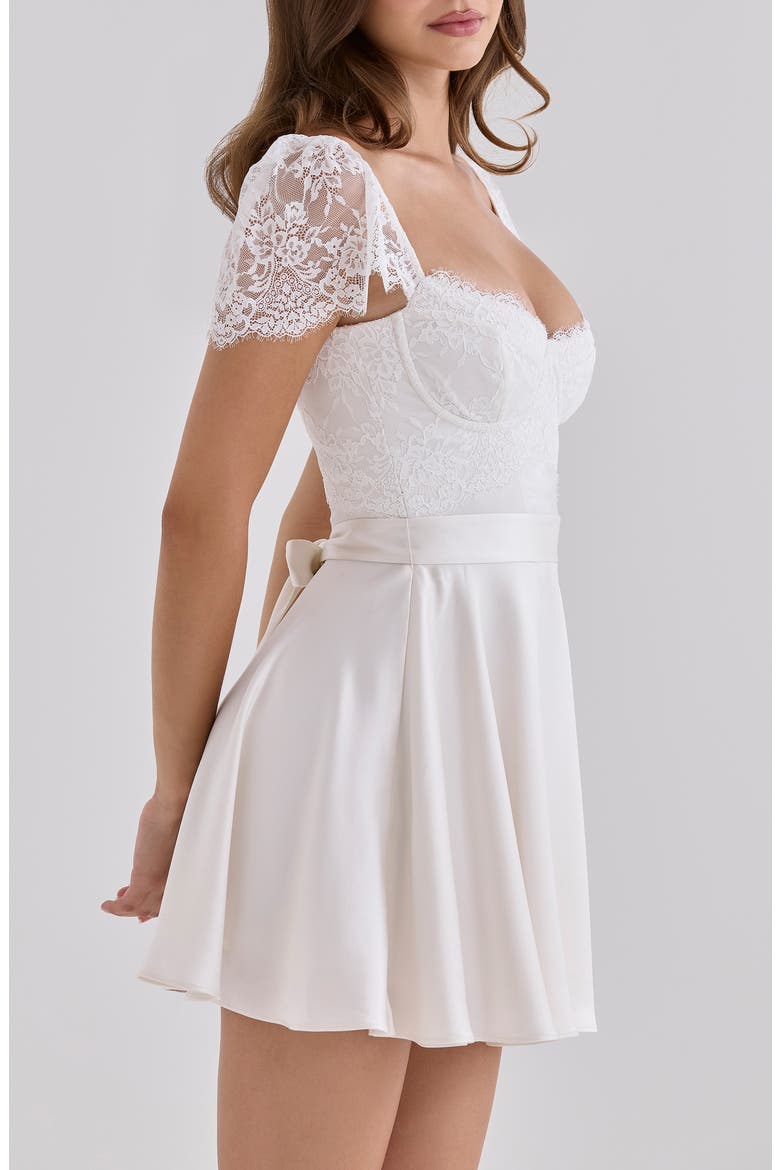 Selena Satin & Lace Minidress, Alternate, color, WHITE