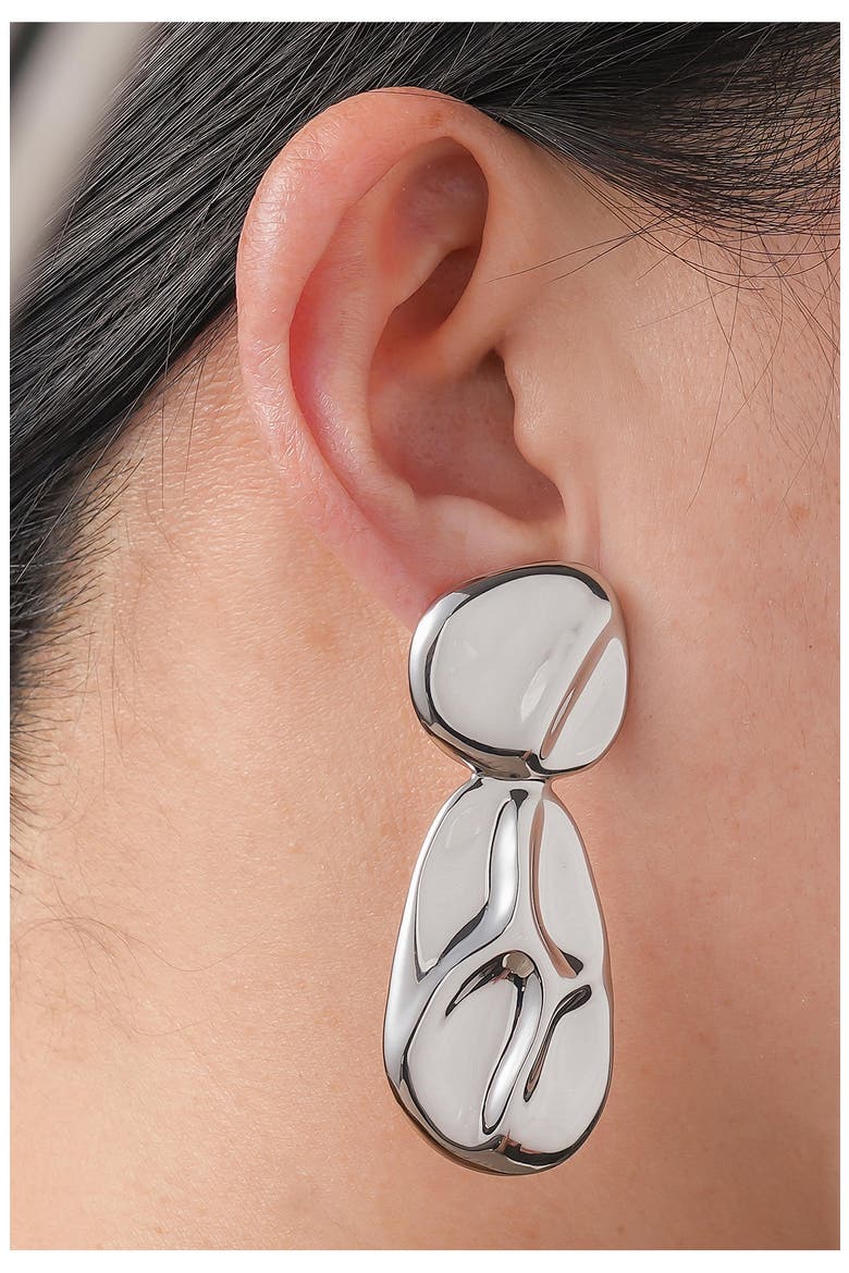 White Rhodium Plated Pebble Drop Earrings, Alternate, color, WHITE RHODIUM