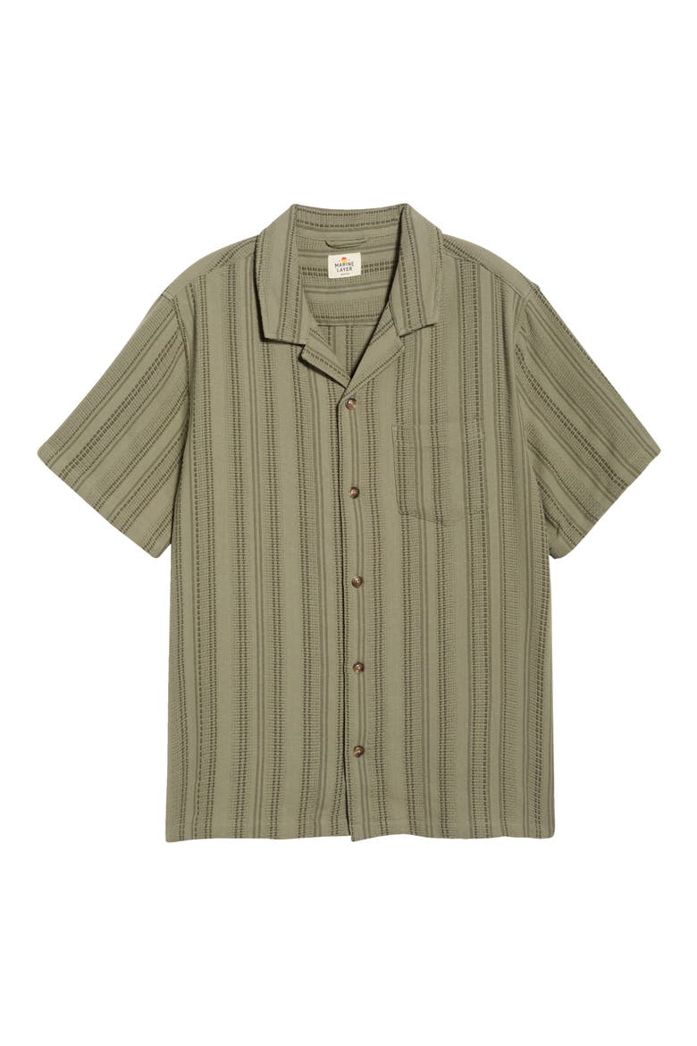 Stripe Cotton Dobby Camp Shirt, Alternate, color, OLIVE