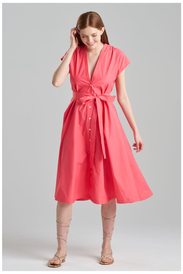 TECHNO POPLIN Tie Front Dress, Main, color, CORAL