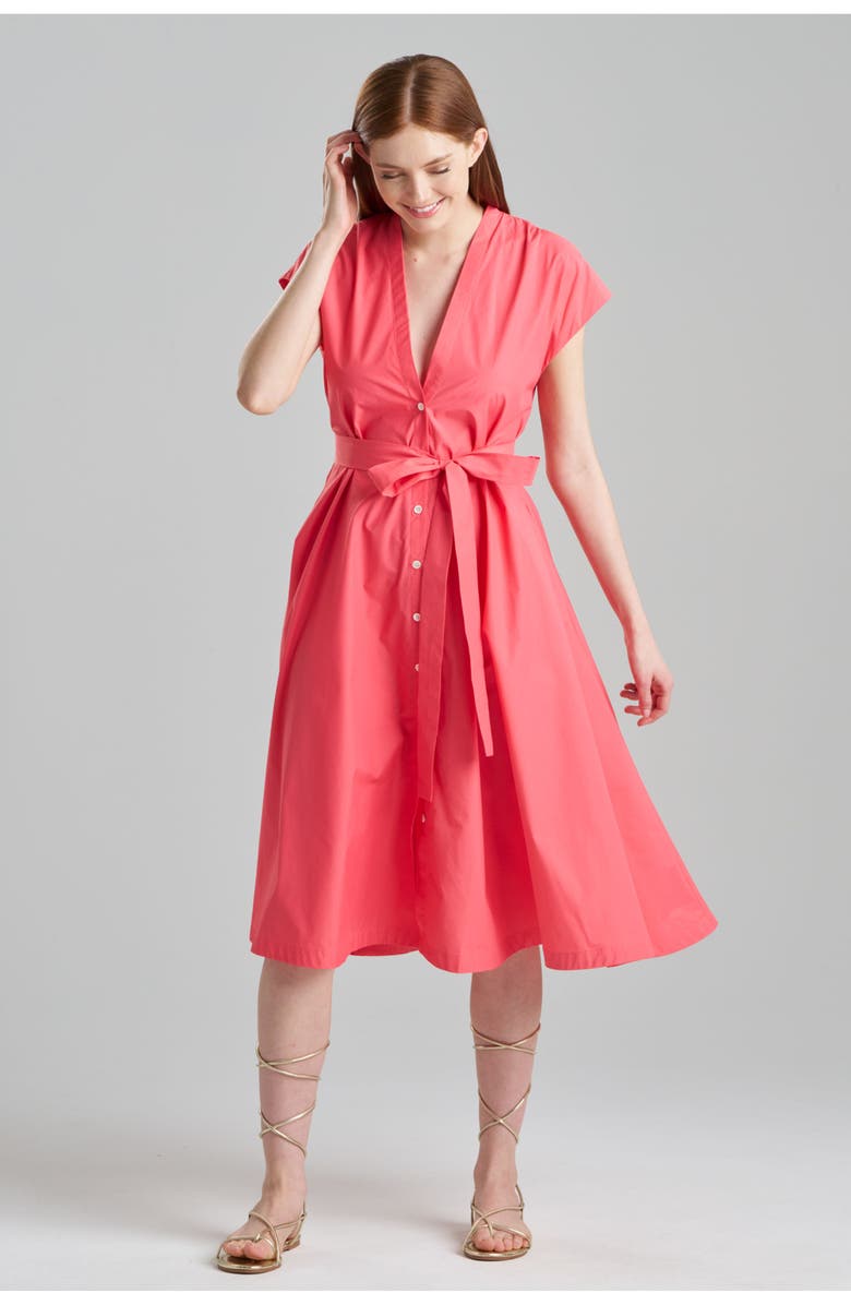 Natori TECHNO POPLIN Tie Front Dress, Main, color, Coral