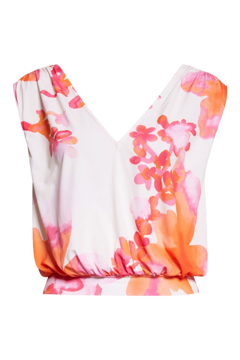 Sabine Floral V-Neck Top, Alternate, color, SUNSET ORANGE FLORAL