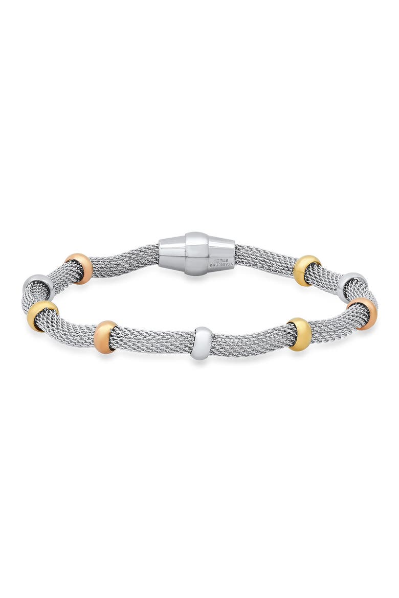 18K Rose & Yellow Gold Plated Stainless Steel Tri-Toned Bracelet, Alternate, color, TWO TONE