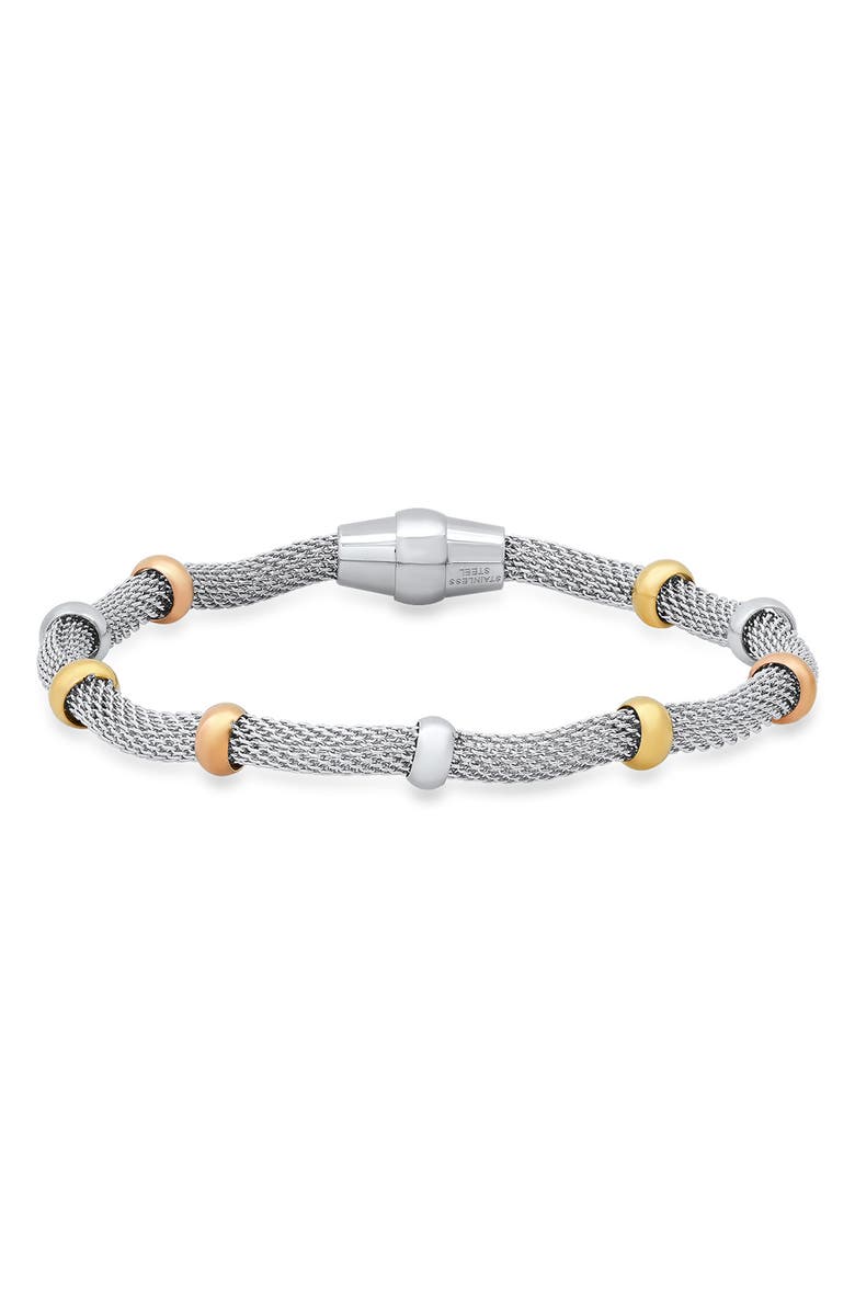 HMY JEWELRY 18K Rose & Yellow Gold Plated Stainless Steel Tri-Toned Bracelet, Alternate, color, Two Tone