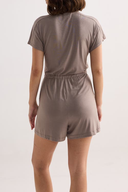 Reistor V Neck Drawstring Knit Romper In Dusty Brown In Dusty Brown
