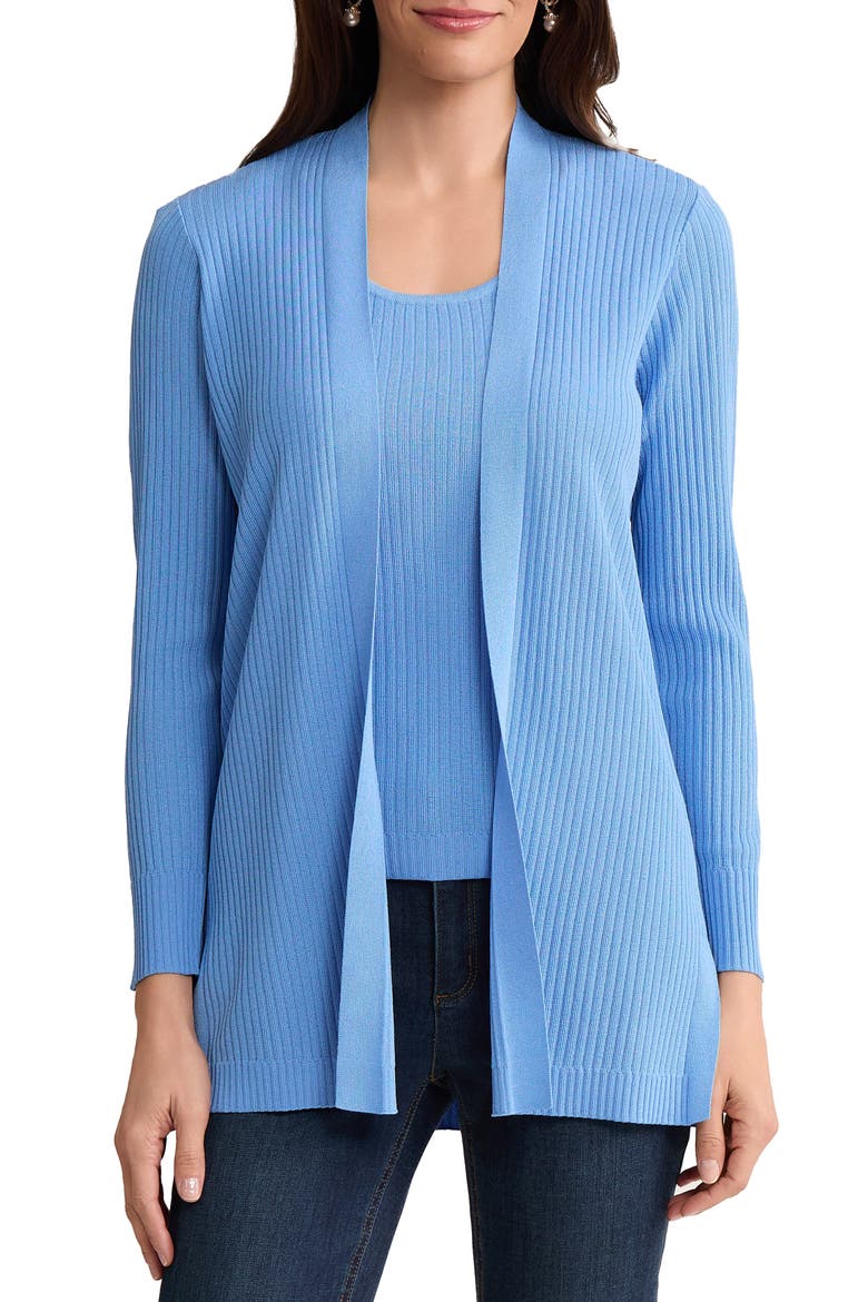 Sutton Open Front Rib Knit Cardigan, Main, color, BLUE HORIZON