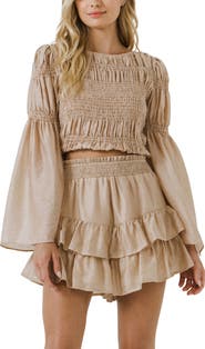 Endless Rose Smocked Bell Sleeve Crop Top