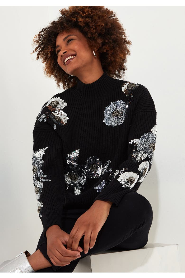 Mockneck Shimmer Sweater, Main, color, SILVER SEQUIN FLORAL