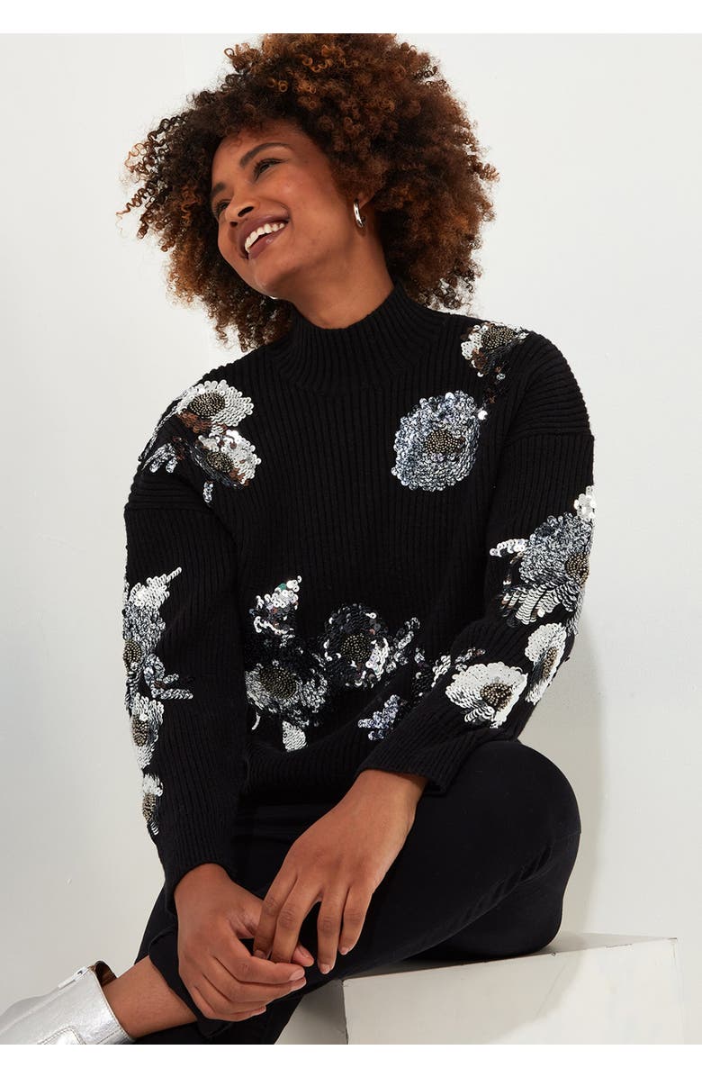 Joe Browns Mockneck Shimmer Sweater, Main, color, Silver Sequin Floral