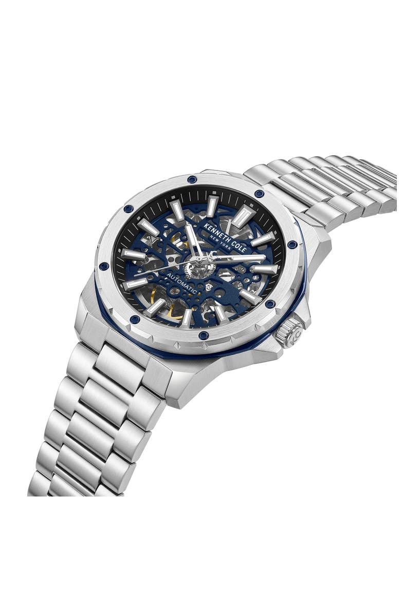 The Hollis Skeleton Automatic Bracelet Watch, 45mm, Alternate, color, SILVER