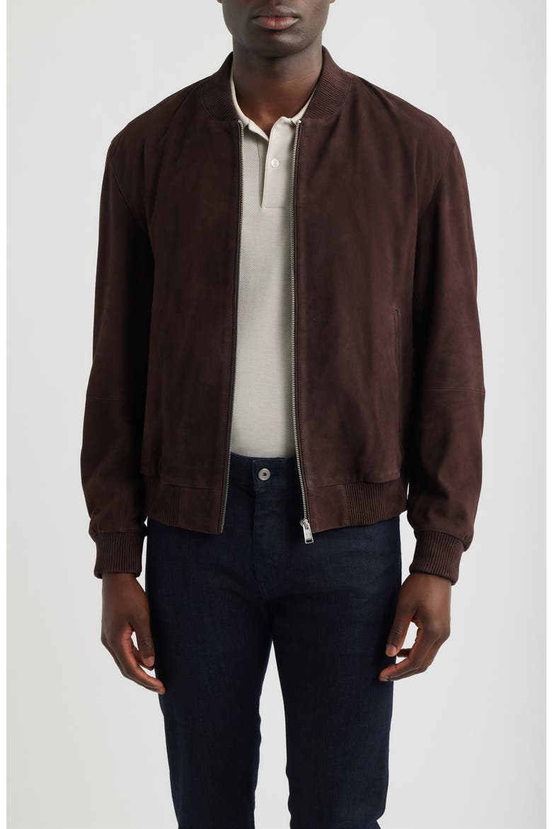 Muller Suede Bomber Jacket, Main, color, DARK BROWN
