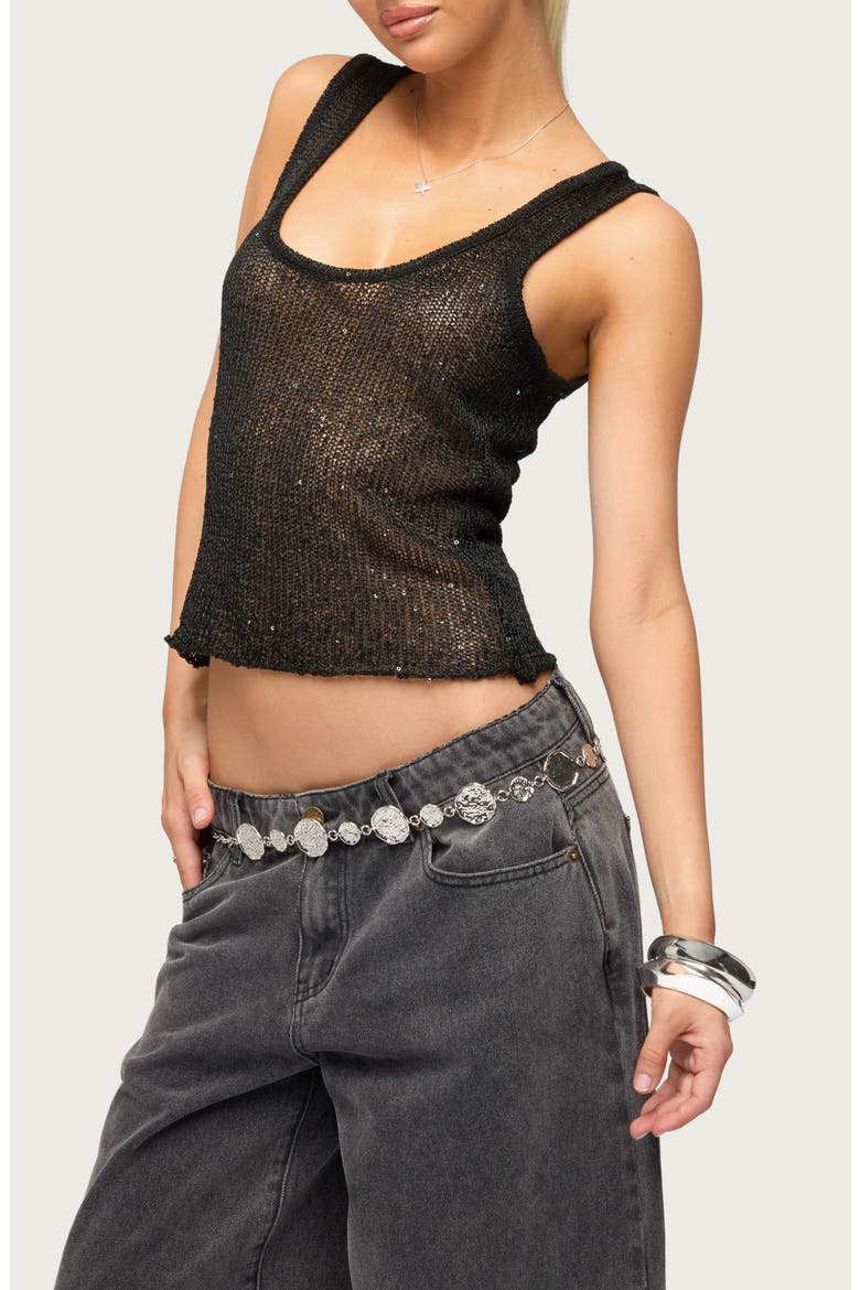 Eleora Sequin Knit Tank Top, Alternate, color, BLACK