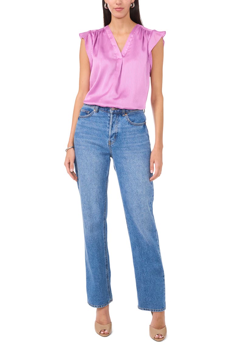 Tonal Satin Stripe Flutter Sleeve Top, Alternate, color, DUSTY LAVENDER
