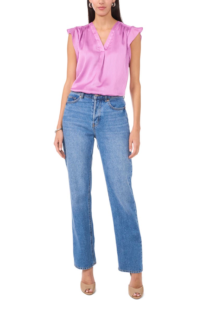 Vince Camuto Tonal Satin Stripe Flutter Sleeve Top, Alternate, color, Dusty Lavender