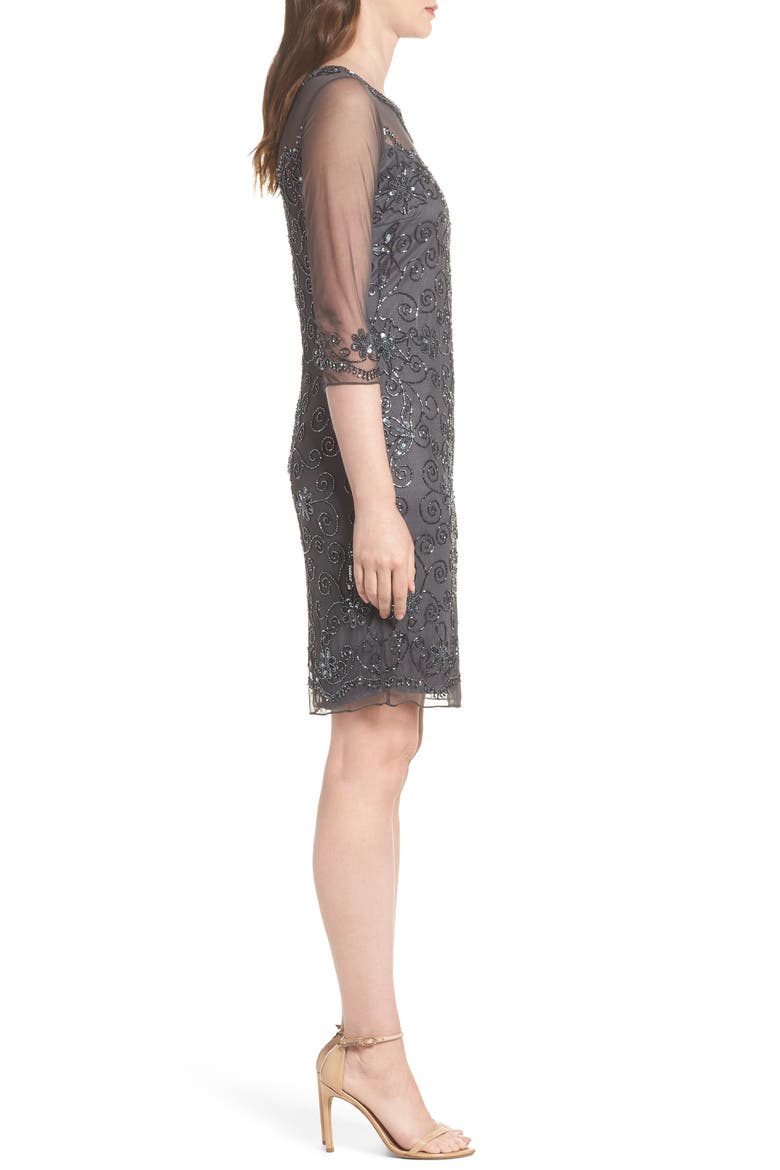 Beaded Mesh Sheath Dress, Alternate, color, SMOKE
