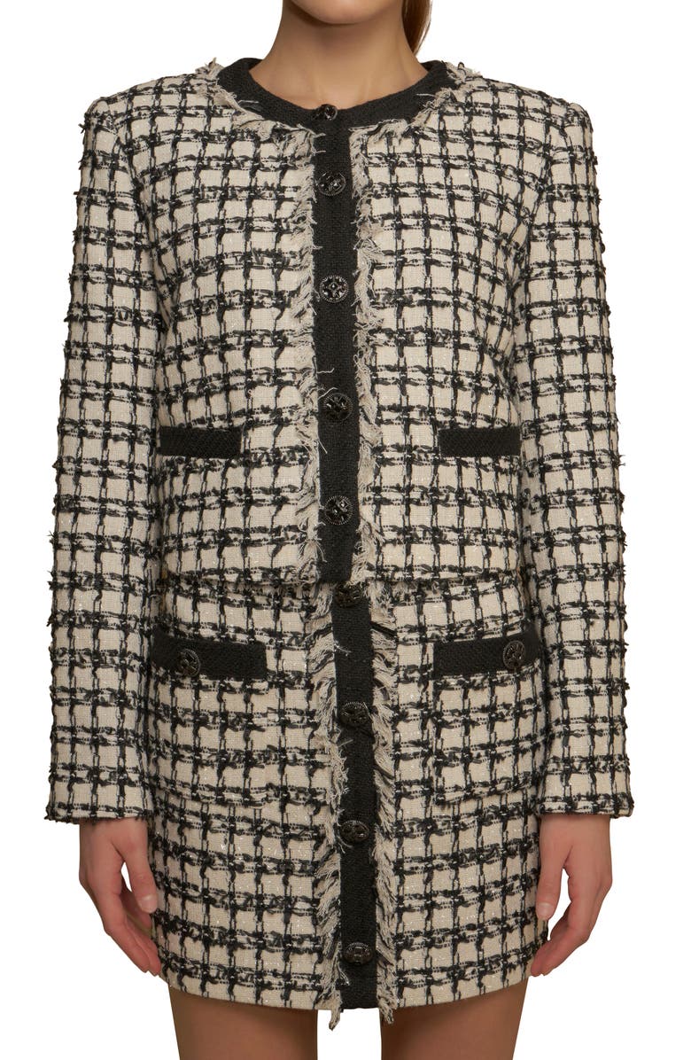 Endless Rose Premium Fringe Metallic Tweed Crop Jacket, Alternate, color, Black/ White