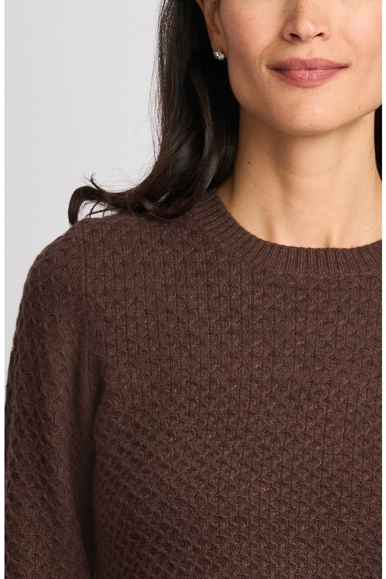Honeycomb Stitch Puff Sleeve Sweater, Alternate, color, CHARCOAL BROWN