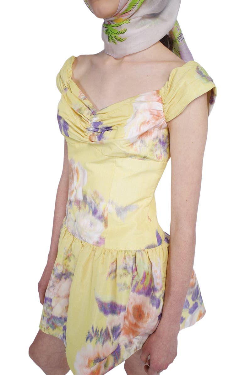 Anna Sui Cabbage Rose Taffeta Sweetheart Dress, Alternate, color, Lemon Multi