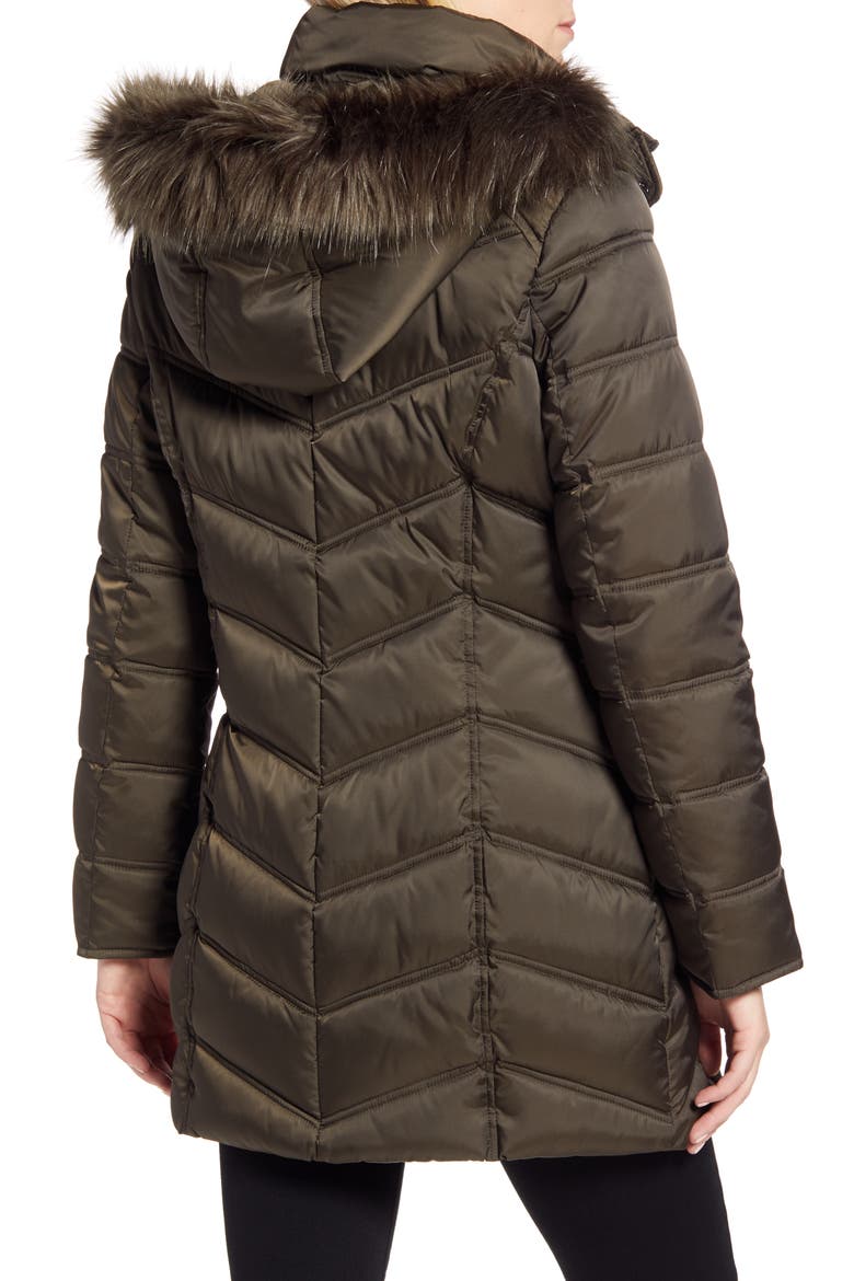 Faux Fur Trim Puffer Jacket, Alternate, color, OLIVE