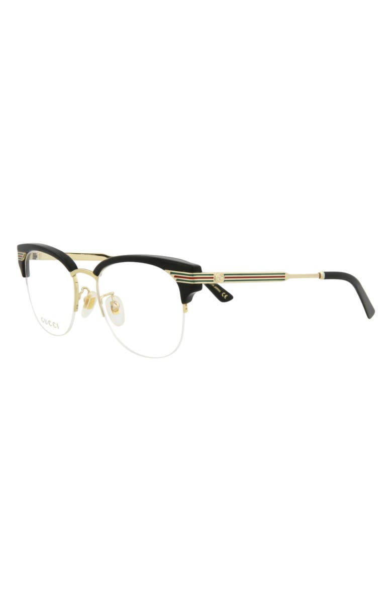 Gucci 50mm Square Optical Frames, Alternate, color, Black Gold Transparent