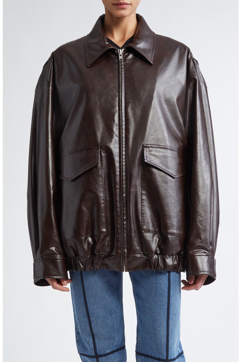 Oversize Faux Leather Bomber Jacket, Main, color, BURGUNDY