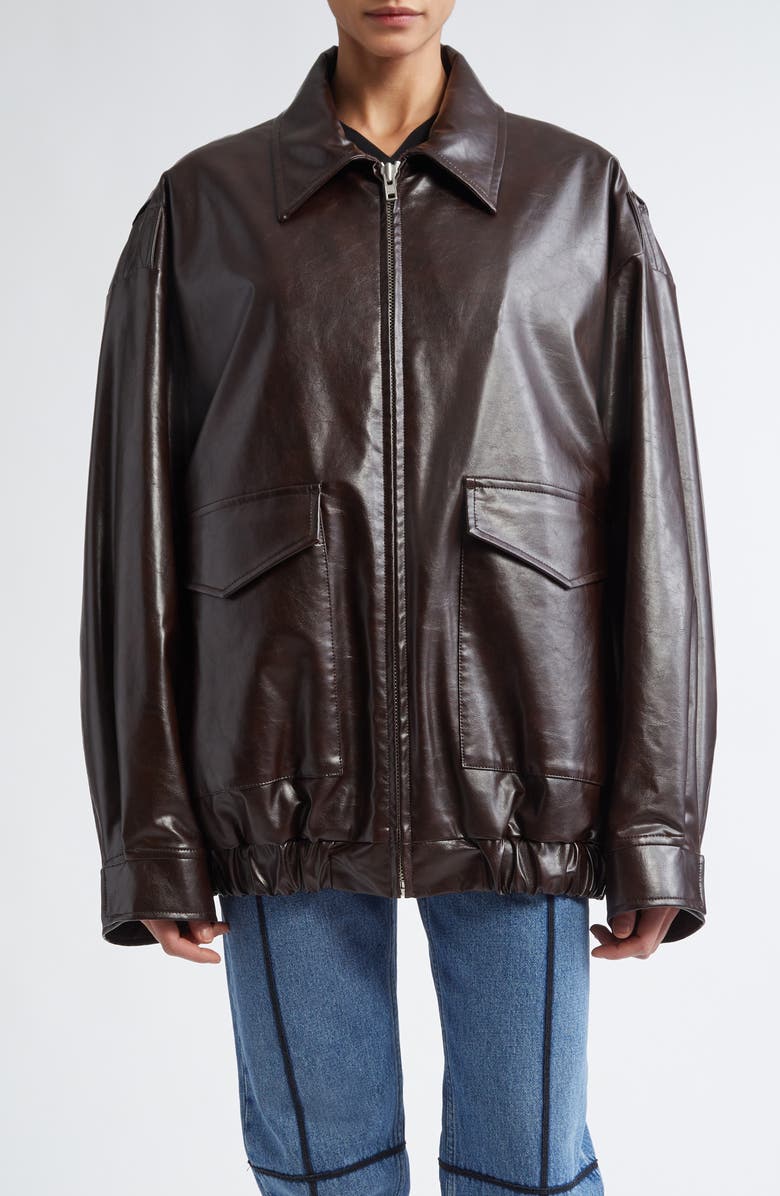 MM6 Maison Margiela Oversize Faux Leather Bomber Jacket, Main, color, Burgundy