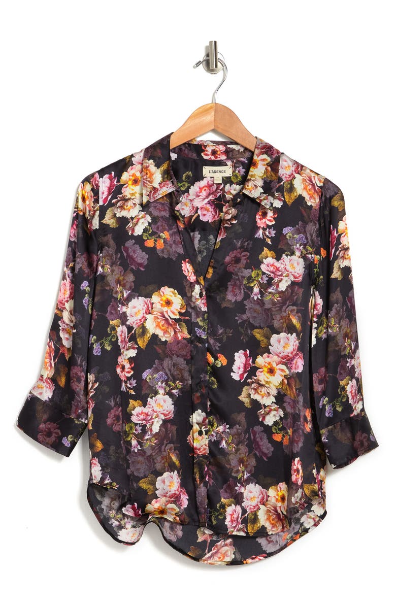 L'AGENCE Dani Floral Silk Shirt, Alternate, color,