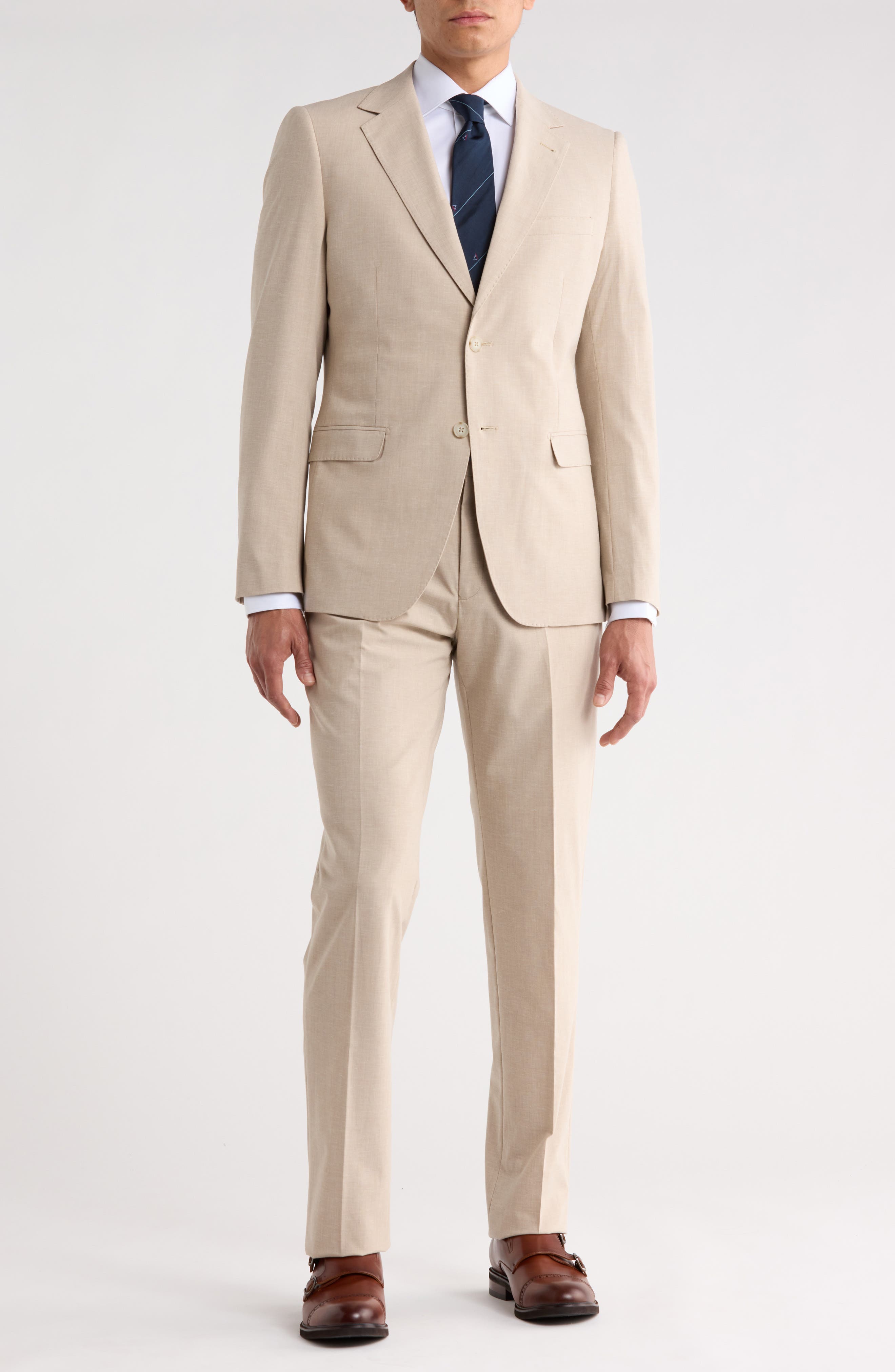 ZANETTI Trim Fit Tan Notch Lapel Stretch Suit