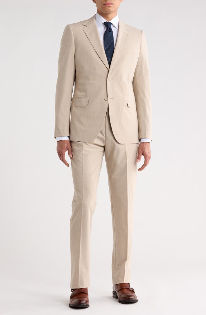 ZANETTI Trim Fit Tan Notch Lapel Stretch Suit, Main, color, Tan