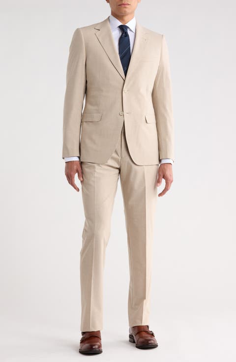 Trim Fit Tan Notch Lapel Stretch Suit (Regular & Big)