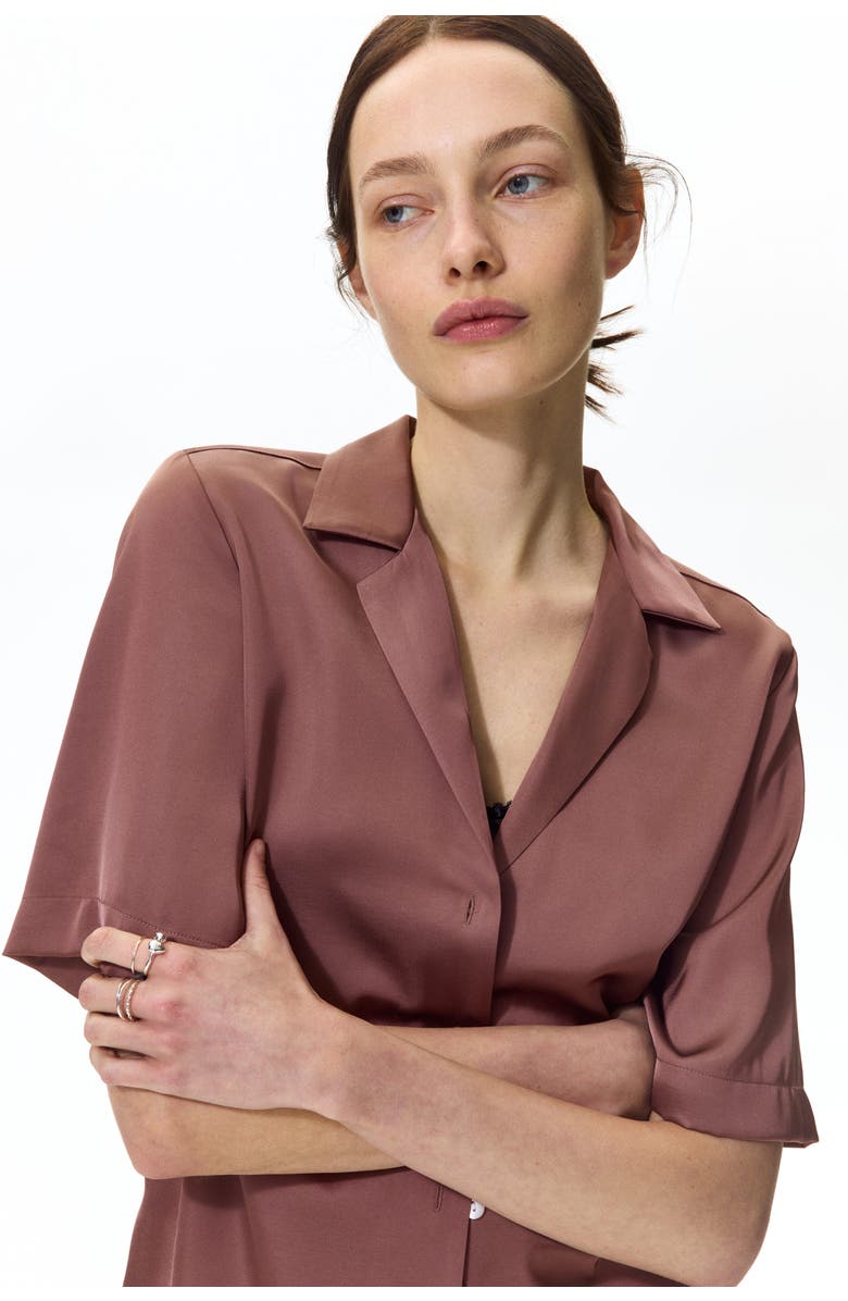 H&M Satin Resort Shirt, Alternate, color, Dark Dusty Pink