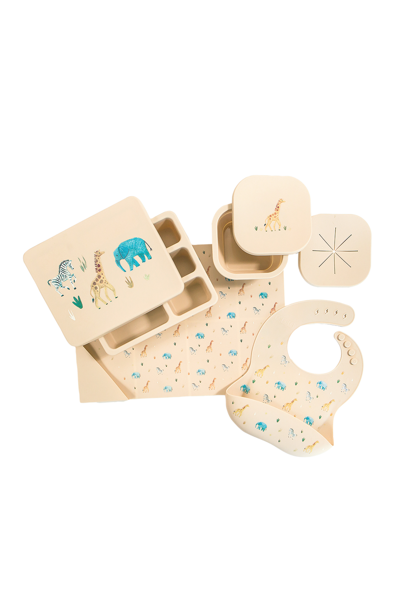 Austin Baby Co Silicone Mealtime Bundle and Lunch Bag, Main, color, Safari Warm Cream