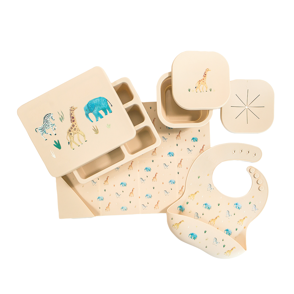 Austin Baby Co Silicone Mealtime Bundle and Lunch Bag in Safari Warm Cream  product